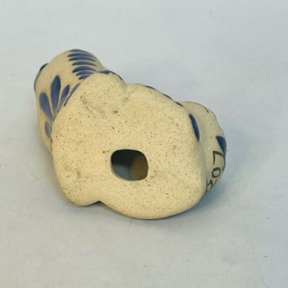 Tonala Mexico Folk Art Pottery Stretching Cat Hand Painted Rain Drop Blue Excell - Picture 6 of 6